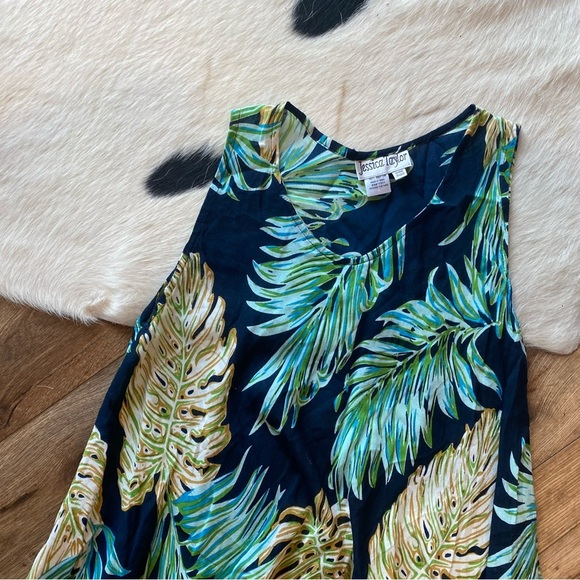 Jessica Taylor dress with a tropical leaf pattern, 100% rayon - Picture 4 of 8